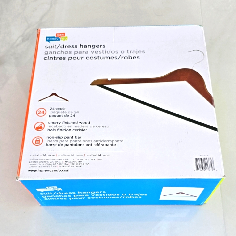 24-Pack of Honey-Can-Do No-Slip Cherry Wood Suit and Dress Hangers